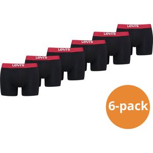 Levi's Boxershorts Heren - 6-pack Solid Organic Cotton Zwart/Rood - Zwarte Boxershorts met rode rand - Maat S