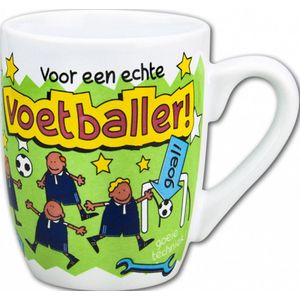 Mok - Snoep - Voor een echte voetballer - Cartoon - In cadeauverpakking met gekleurd krullint