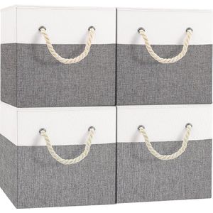 Doos, Opvouwbare Opbergdozen zonder Deksel, Open Plank voor Slaapkamer, Woonkamer, Kinderkamer, Badkamer - 33 x 33 x 33 cm (Wit/Grijs, Pak van 4)