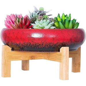 Grote Bonsai Pot met Stand - Ondiepe Cactus Plant Pot met puinhoop Drainage Scherm 254 CM Keramische Bloem Plant Container Bowl voor Binnen/Buiten (Rood)