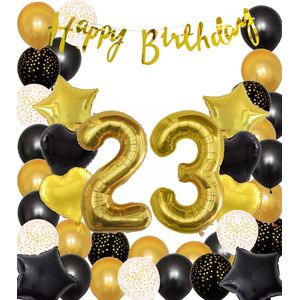 Snoes Ballonnen 23 Jaar Black Gold Dots Mega Ballon - Compleet Feestpakket Goud Zwart Stippen Cijferballon 23 - Verjaardag Versiering DIY Slinger Happy Birthday – Folieballon – Latex Ballonnen - Helium Ballonnen