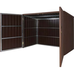 Afvalbak deksel MCW-J29, afvalbak box voor afvalcontainers 660-770L, WPC metaal 172x213x112cm ~ bruin