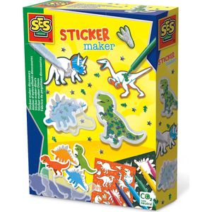 SES - Sticker maker - dino's - shaker stickers en gewone dino stickers - zelf kleuren - inclusief stiften, pailletten en glitterlijm