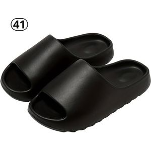 Livano Comfortabele Slippers - Badslippers - Teenslippers - Anti-Slip Slides - Flip Flops - Stevig Voetbed - Zwart - Maat 41