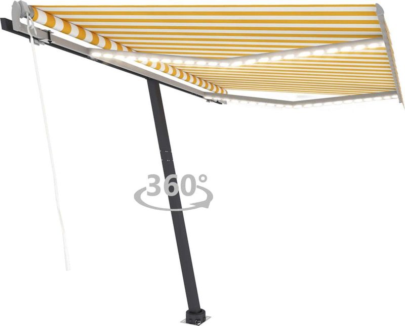 vidaXL - Luifel - automatisch - met - LED - en - windsensor - 300x250 - cm - geel - en - wit