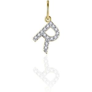 Gisser Jewels - Hanger excl. Collier - Letter R gezet met Zirkonia - 8mm - Geelgoud Verguld Zilver 925