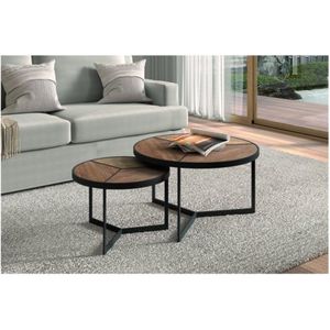 Salontafel 'Laveu' 2-delig Mangolia, Structuur metaal, blad exotisch hout mangolia