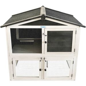 Lendo Online Konijnenhok van geïmpregneerd vurenhout - 94x46x96cm - grijs - kleine dieren - cavia kooi van hout - konijnenkooi - dierenverblijf - binnen en buiten - Asfalt dak - Weersbestendig