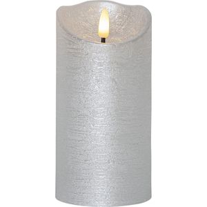 Star Trading LED echte waskaars 'Flamme Rustic', batterijen, timer, warm wit flikkerend, zilver, H 15cm, Ø 7.5cm