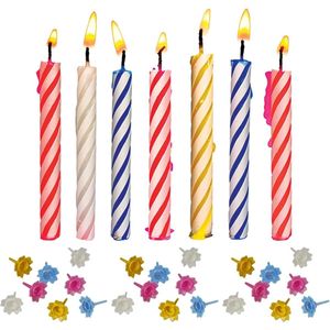 Gekleurde Verjaardag kaarsjes - 24 stuks met taarthouders - Multicolor - 5.5 cm
