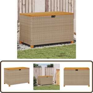 vidaXL Tuinbox - 110x55x63 cm - Rattan en Hout - Beige Tuinbox - Opslagkast - Buitenschrijnwerk - Tuinset - Veranda