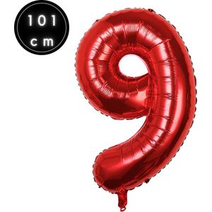 Fienosa Cijfer Ballonnen nummer 9 - Rood - 101 cm - XL Groot - Helium Ballon - Verjaardag Ballon