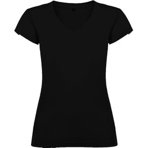 Dames V-hals getailleerd t-shirt model Victoria Zwart maat 2XL