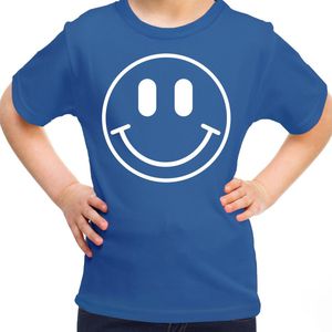 Bellatio Decorations Verkleed shirt meisjes - smiley - blauw - carnaval - feestkleding voor kinderen 146/152