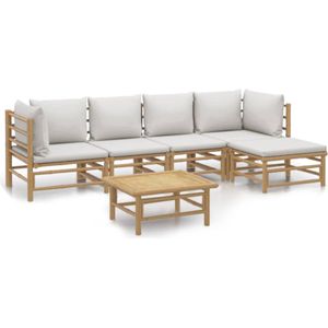 vidaXL 6-delige Bamboe Loungeset met Grijze Kussens Bamboelounge - Lounge Set - Buis Meubel - Tuinstoel - Outdoor Furniture