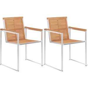 vidaXL - Tuinstoelen - 2 - st - massief - teakhout - en - roestvrij - staal