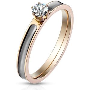 Ring Dames - Ringen Dames - Ringen Vrouwen - Rosé Goudkleurig - Gouden Kleur - Ring - Klassiek Steentje - Filo