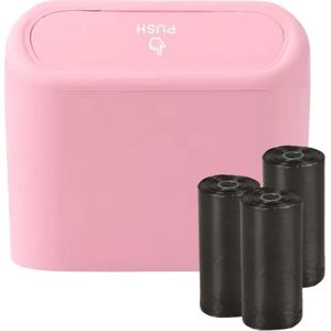 Compacte Auto Prullenbak Autodeur - Mini Vuilnisbakje - Set met 3 Rollen Zakjes - Auto Accessoire voor in de Deur - Praktische Auto Organizer - Roze
