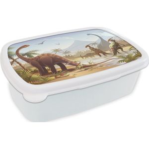 Broodtrommel Wit - Lunchbox - Brooddoos - Kinderkamer - Water - Dinosaurus - 18x12x6 cm - Volwassenen