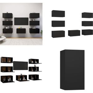 vidaXL Tv-meubelen 7 st 30-5x30x60 cm spaanplaat zwart - Tv-kast - Tv-kasten - Televisiekast - Televisiekasten