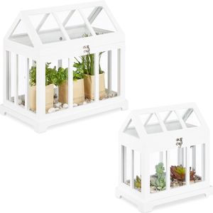 Set Van 2 Mini Kweekkassen Voor Vensterbank - Stijlvolle Plantenkas Van Glas En MDF | Kruiden & Bloemen | Wit