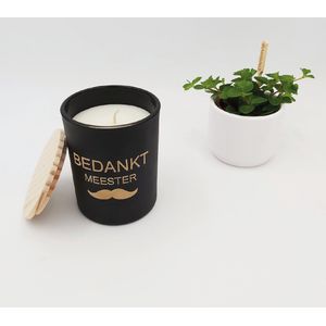 Meester cadeau - luxe geurkaars met houten deksel - bedankt meester