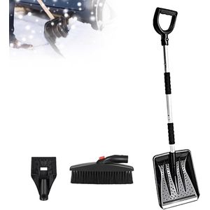 Draagbare 3-in-1 sneeuwschuiver - sneeuwschep met ijskrabber en sneeuwborstel - afneembaar - roestvrijstaal-plastic - sneeuwverwijderaar voor auto en tuin - zwart .