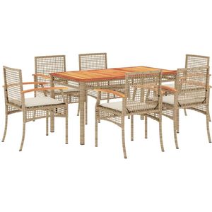 vidaXL 7-delige Tuinset met kussens poly rattan beige - Tuinset - Tuinsets - Loungeset - Tuintafel