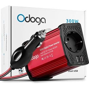 300W Stroomtransformator voor auto, 12v naar 230v Spanningsomvormer met 2 USB poorten, sigarettenaanstekerplug auto omvormer