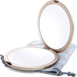 Vergrootglas Compacte Spiegel voor Portemonnees - Dubbelzijdige Make-upspiegel met Vergroting 10x, Kleine Reisspiegel, Opvouwbare Draagbare Spiegels, Cadeautje, 5 inch, Champagnegoud