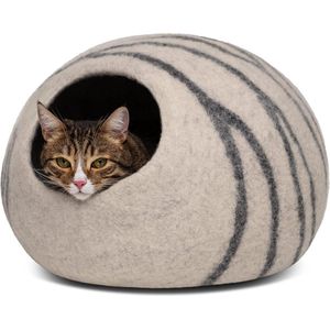 JK24 - Kattenmand - Katten tent - Katteniglo - Premium vilten kattenbedgrot - handgemaakt van 100% merinowol voor katten en kittens (lichtgrijs) - milieuvriendelijk en persoonlijk