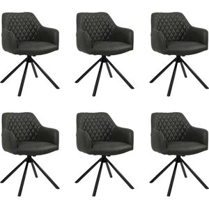 Bronx71® Industriële eetkamerstoel Dex zwart eco-leer - Eetkamerstoelen set van 6