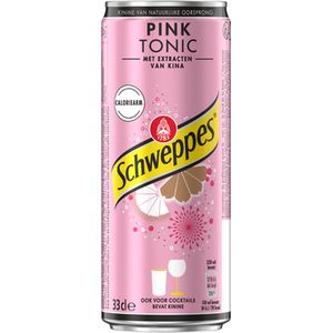 Schweppes Pink Tonic frisdrank, sleek blik van 33 cl, pak van 24 stuks