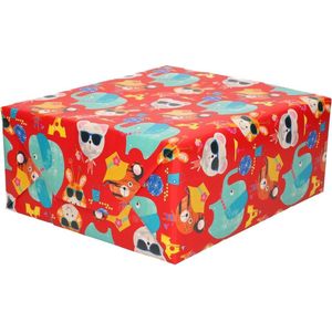5x rollen inpakpapier kinderverjaardag met olifanten en poezen thema 200 x 70  - cadeaupapier