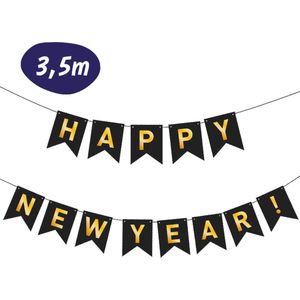 Happy New Year Slinger - Zwart / Goud - 350 CM - Vlaggenlijn