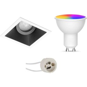 LED Spot Set GU10 - Oficto - Smart LED - Wifi LED - Slimme LED - 5W - RGB+CCT - Aanpasbare Kleur - Dimbaar - Afstandsbediening - Proma Zano Pro - Inbouw Vierkant - Mat Zwart/Wit - Kantelbaar - 93mm