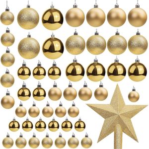 50 stuks gouden kerstballen met ster - glanzende dennenbal in verschillende maten met 1 ster - gouden kerstboomdecoratie voor kerstfeest, decoratie binnen en buiten