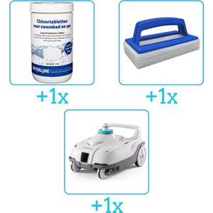 Zwembad Onderhoudsbundel - Zwembad Onderhoud Starterspakket bevat Chloor - Scrubborstel en Stofzuiger - Interline Onderhoud Starterspakket - Chloortabletten - Geschikt voor zwembaden met meer dan 25.000 liter (3-delig)