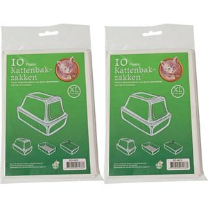 20x stuks plastic kattenbak afvalzakken wit 51 x 20 x 46 cm - Kattenbakzakken