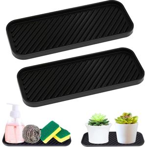Siliconen spoelbak-organizer voor sponzen en borstels - vaatwasmachinebestendige afdruipmat - zwart - 2 stuks .