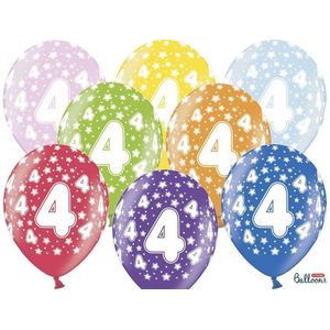 Ballonnen 30cm, 4th Birthday, Metallic Mix (1 zakje met 6 stuks)