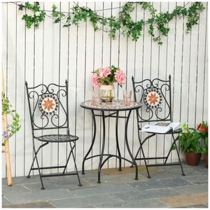 Garden set balkon meubels ingesteld voor 2 personen mozaïek 2 -opvouwbare stoelen metaal multi -colored