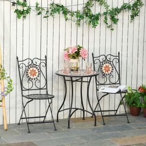Garden set balkon meubels ingesteld voor 2 personen mozaïek 2 -opvouwbare stoelen metaal multi -colored