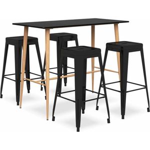 The Living Store 5-delige Barset zwart - Barstoel - Bartafel - Eetkamerset - Lounge Meubels - Salonmeubel