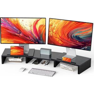 Monitor stand - verstelbare lengte en hoek - extra functionele slot - houten - desktop organizer stand voor riser - geschikt voor PC monitor laptop printer.