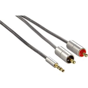 Hama Aux-kabel - Audio kabel - 3,5mm jack-2 cinch - 2x RCA plug - Geschikt voor draagbare audiotoestellen zoals MP3-spelers of smartphones - Vergulde stekker - 1 meter - Zilver