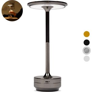 BandiO Rome Tafellamp Oplaadbaar – Draadloos en dimbaar – Krachtige 5200mAh batterij - Moderne touch lamp – Nachtlamp Slaapkamer – Parel Zwart - Tuin verlichting