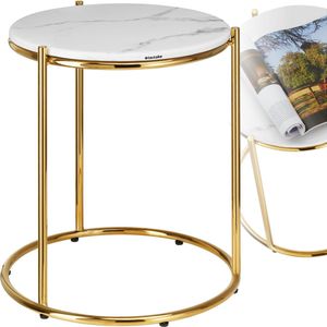 Tectake - Ellsa - Bijzettafel - Wit/Goud - Marmeren Blad - Stalen Frame