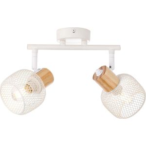 BRILLIANT lamp Giada spotbuis 2-lichts wit / licht hout | 2x D45, E14, 25W, geschikt voor vallampen niet inbegrepen | Hoofden draaibaar | Geschikt voor LED-lampen