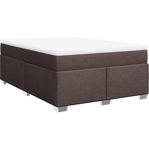 vidaXL - Boxspring - met - matras - stof - donkerbruin - 140x190 - cm